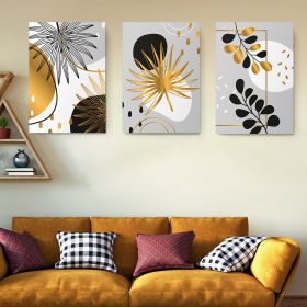 Set 3 tablouri frunze aurii negre multicanvas - Dimensiune multicanvas: 3 tablouri 60x90 cm