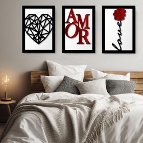 Set 3 tablouri inima amor trandafir multicanvas - Dimensiune multicanvas: 3 tablouri 30x45 cm
