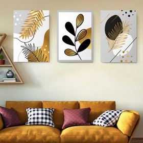 Set 3 tablouri minimaliste frunze aurii negre - Dimensiune multicanvas: 3 tablouri 40x60 cm