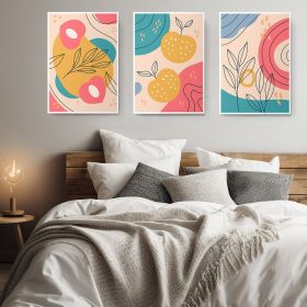 Set 3 tablouri minimaliste frunze fruncte - Dimensiune multicanvas: 3 tablouri 60x90 cm