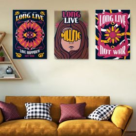 Set 3 tablouri muzica long live not war stil hippie - Dimensiune multicanvas: 3 tablouri 80x120 cm