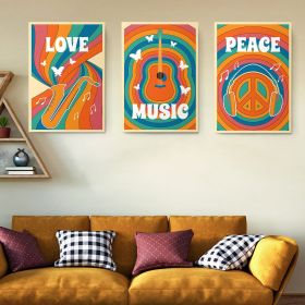 Set 3 tablouri afise muzica love peace stil hippie - Dimensiune multicanvas: 3 tablouri 50x70 cm
