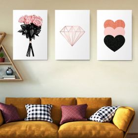 Set 3 tablouri trandafiri diamant inimi - Dimensiune multicanvas: 3 tablouri 80x120 cm