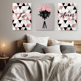 Set 3 tablouri trandafiri forme geometrice - Dimensiune multicanvas: 3 tablouri 80x120 cm