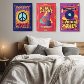 Set 3 tablouri muzica groove flower power - Dimensiune multicanvas: 3 tablouri 50x70 cm