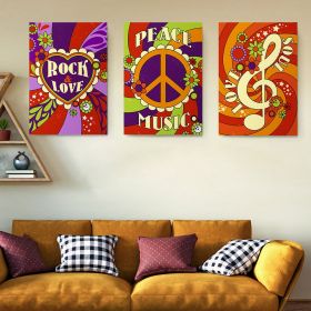 Set 3 tablouri muzica rock&#038;love stil hippie - Dimensiune multicanvas: 3 tablouri 80x120 cm