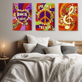 Set 3 tablouri muzica rock&#038;love stil hippie - Dimensiune multicanvas: 3 tablouri 50x70 cm
