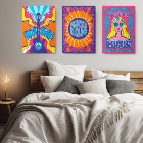 Set 3 tablouri afise muzica psihedelica - Dimensiune multicanvas: 3 tablouri 80x120 cm