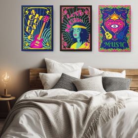 Set 3 tablouri afise muzica soul stil hippie - Dimensiune multicanvas: 3 tablouri 60x90 cm