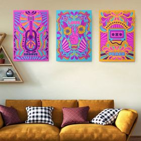 Set 3 tablouri afise muzica stil hippie - Dimensiune multicanvas: 3 tablouri 30x45 cm