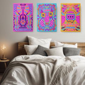 Set 3 tablouri afise muzica stil hippie - Dimensiune multicanvas: 3 tablouri 80x120 cm