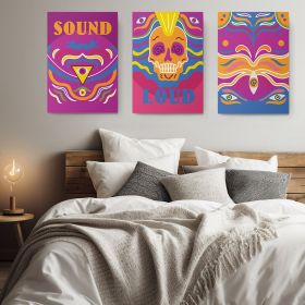 Set 3 tablouri muzica craniu motive abstracte - Dimensiune multicanvas: 3 tablouri 40x60 cm