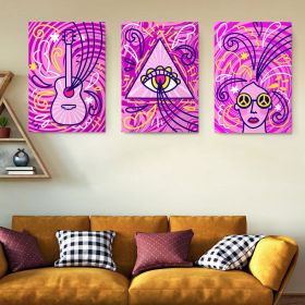 Set 3 tablouri afise muzica stil hippie - Dimensiune multicanvas: 3 tablouri 40x60 cm
