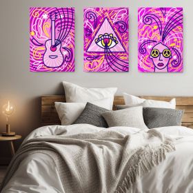 Set 3 tablouri afise muzica stil hippie - Dimensiune multicanvas: 3 tablouri 40x60 cm