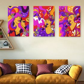Set 3 tablouri femei cantand stil hippie - Dimensiune multicanvas: 3 tablouri 60x90 cm
