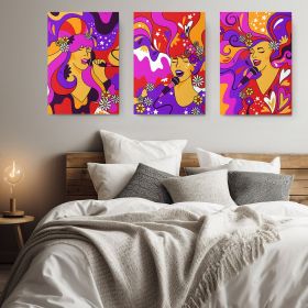 Set 3 tablouri femei cantand stil hippie - Dimensiune multicanvas: 3 tablouri 60x90 cm