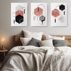 Set 3 tablouri forme geometrice hexagoane - Dimensiune multicanvas: 3 tablouri 40x60 cm