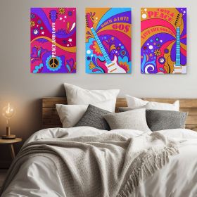 Set 3 tablouri muzica peace&#038;love stil hippie - Dimensiune multicanvas: 3 tablouri 60x90 cm