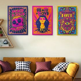 Set 3 tablouri muzica peace&#038;love stil hippie - Dimensiune multicanvas: 3 tablouri 80x120 cm