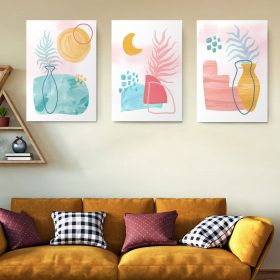 Set 3 tablouri Boho minimalism vaza frunze - Dimensiune multicanvas: 3 tablouri 40x60 cm