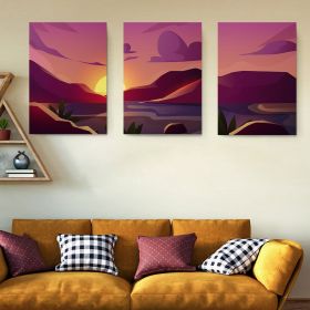 Set 3 tablouri Boho peisaj munte apus - Dimensiune multicanvas: 3 tablouri 50x70 cm