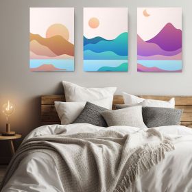 Set 3 tablouri Boho peisaje munti apa - Dimensiune multicanvas: 3 tablouri 50x70 cm