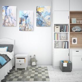 Set 3 tablouri abstract imitatie marmura albastru auriu - Dimensiune multicanvas: 3 tablouri 30x45 cm