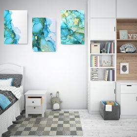Set 3 tablouri abstract imitatie marmura albastru auriu - Dimensiune multicanvas: 3 tablouri 50x70 cm