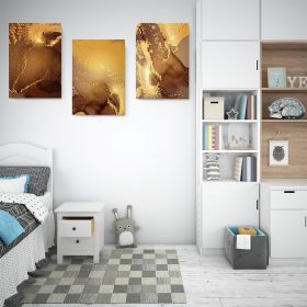 Set 3 tablouri abstract imitatie marmura maro auriu - Dimensiune multicanvas: 3 tablouri 60x90 cm