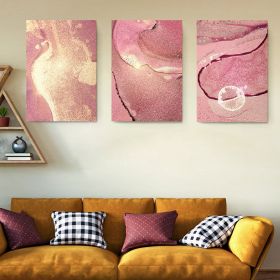 Set 3 tablouri abstract imitatie marmura roz auriu - Dimensiune multicanvas: 3 tablouri 40x60 cm