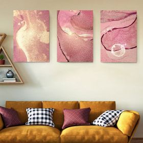 Set 3 tablouri abstract imitatie marmura roz auriu - Dimensiune multicanvas: 3 tablouri 30x45 cm