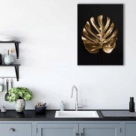 Frunza Aurie Monstera Tablou - Material produs:: Tablou canvas pe panza CU RAMA, Dimensiunea:: 60x90 cm
