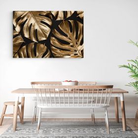 Frunze aurii tropicale tablou - Material produs:: Tablou canvas pe panza CU RAMA, Dimensiunea:: 50x70 cm