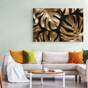 Frunze aurii tropicale tablou - Material produs:: Tablou canvas pe panza CU RAMA, Dimensiunea:: 50x70 cm