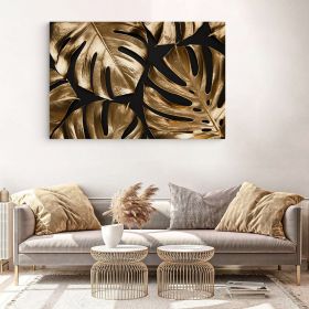 Frunze aurii tropicale tablou - Material produs:: Tablou canvas pe panza CU RAMA, Dimensiunea:: 50x70 cm