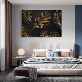 Frunze aurii tropicale tablou - Material produs:: Tablou canvas pe panza CU RAMA, Dimensiunea:: 60x80 cm