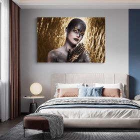Machiaj auriu creativ tablou portret femeie - Material produs:: Poster pe hartie FARA RAMA, Dimensiunea:: 80x120 cm