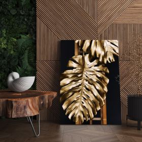 Frunza Aurie Monstera Tablou - Material produs:: Tablou canvas pe panza CU RAMA, Dimensiunea:: 70x100 cm
