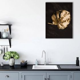Frunza Aurie Monstera Tablou - Material produs:: Tablou canvas pe panza CU RAMA, Dimensiunea:: 60x90 cm