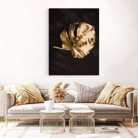 Frunza Aurie Monstera Tablou - Material produs:: Tablou canvas pe panza CU RAMA, Dimensiunea:: 60x90 cm