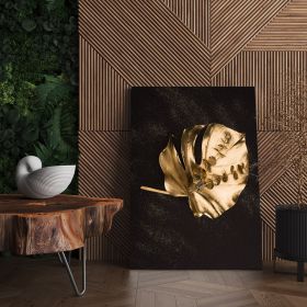 Frunza Aurie Monstera Tablou - Material produs:: Tablou canvas pe panza CU RAMA, Dimensiunea:: 60x90 cm