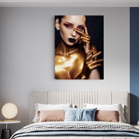 Machiaj auriu creativ tablou portret - Material produs:: Tablou canvas pe panza CU RAMA, Dimensiunea:: 80x120 cm