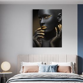 Machiaj auriu tablou modern portret - Material produs:: Tablou canvas pe panza CU RAMA, Dimensiunea:: 70x100 cm