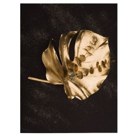 Frunza Aurie Monstera Tablou - Material produs:: Tablou canvas pe panza CU RAMA, Dimensiunea:: 60x90 cm