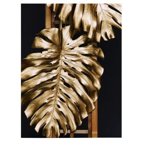 Frunza Aurie Monstera Tablou - Material produs:: Tablou canvas pe panza CU RAMA, Dimensiunea:: 70x100 cm