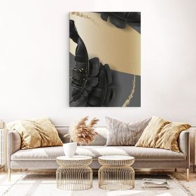 Frunze auriu cu negru tablou - Material produs:: Tablou canvas pe panza CU RAMA, Dimensiunea:: 70x100 cm