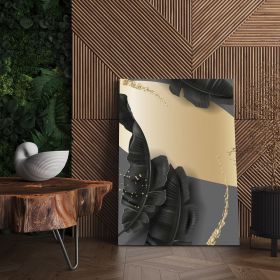 Frunze auriu cu negru tablou - Material produs:: Tablou canvas pe panza CU RAMA, Dimensiunea:: 70x100 cm