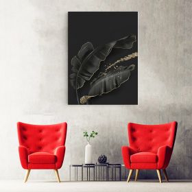 Frunze auriu cu negru tablou modern - Material produs:: Tablou canvas pe panza CU RAMA, Dimensiunea:: 40x60 cm