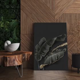 Frunze auriu cu negru tablou modern - Material produs:: Tablou canvas pe panza CU RAMA, Dimensiunea:: 40x60 cm
