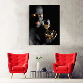 Machiaj auriu tablou femeie cu clepsidra - Material produs:: Poster pe hartie FARA RAMA, Dimensiunea:: 30x40 cm